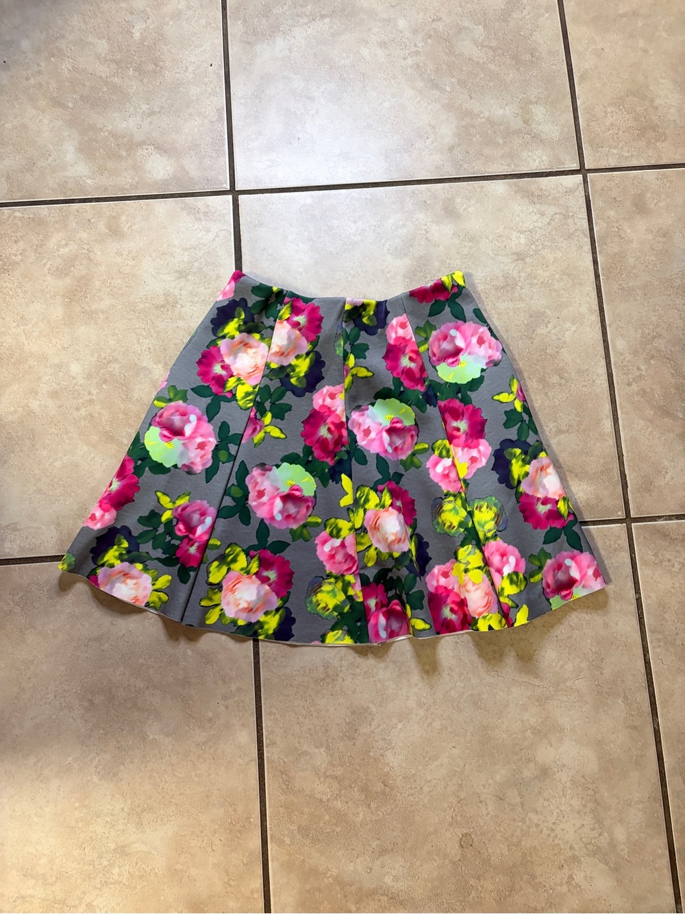 H&M Gray Circle Skirt with Pink Floral Print